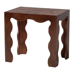 bali & pari Huxley Real Burl Wood Scalloped End Table, Dark Walnut